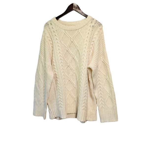 Fisherman Sweater Ivory Cable Knit Sweater‎ LARGE Plush Soft YUMMY SWEATER CO. - Picture 5 of 6